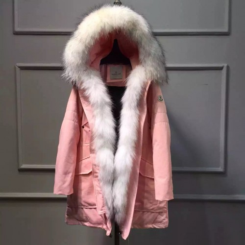 Moncler pink jacket with white fox